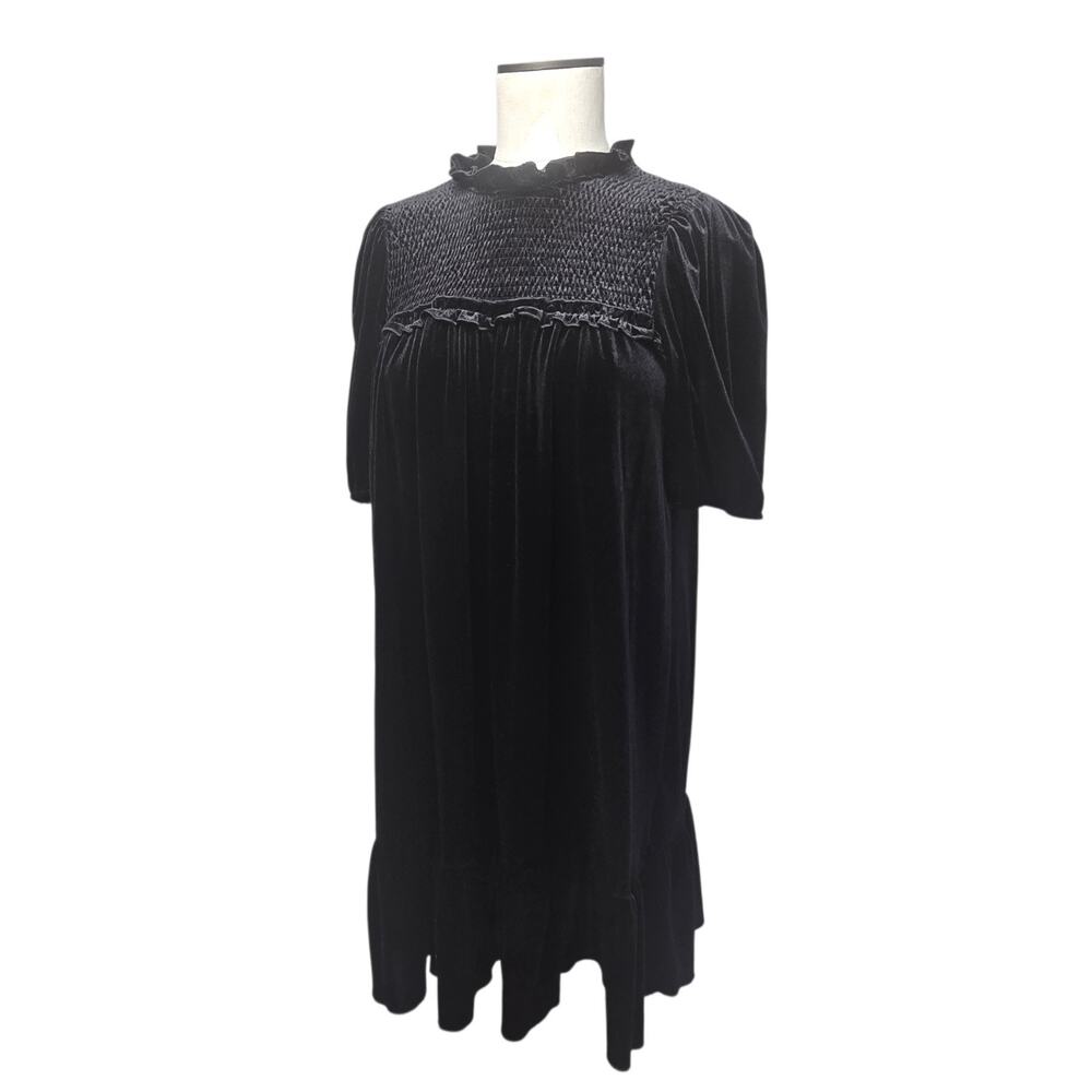 Divided H&M Velvet Mini Dress Ruffle Collar Hem Size Medium Black